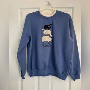 Cottage Core Sweatshirt with Sheep Embroidery